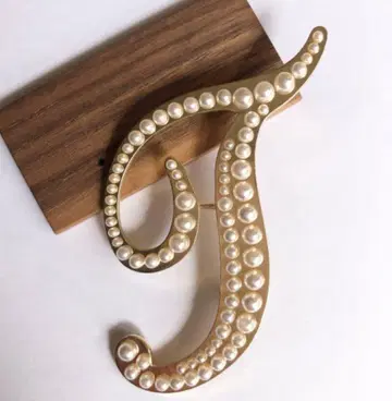 알파벳 펄 골드 브로치 T