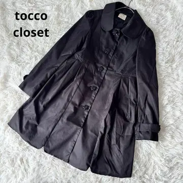 tocco closet 플레어 코트 블랙 꽃 버튼 카라 부착 고급