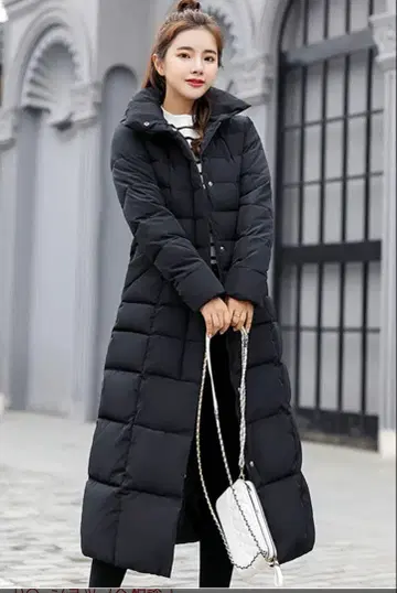블랙 후드 부착 롱 충전솜 코트