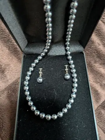 그레이 펄 목걸이 귀찌 세트