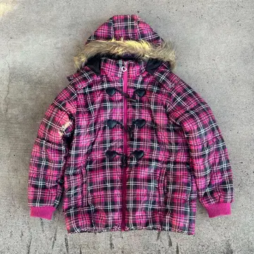 00s archive y2k 퍼 체크 다운 핑크 헤이세이 그런지