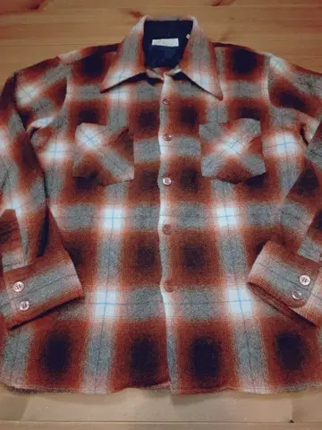 70s 시어스 옴브레 체크 울 셔츠 보드 셔츠
