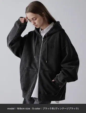 CLEL 헤비 웨이트 로고 자수 풀 집업 후드티