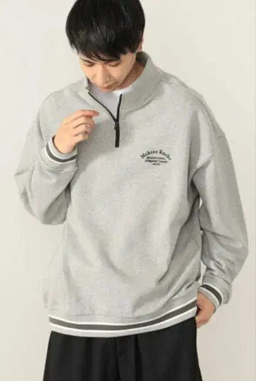BEAMS HEART 그레이 하프 지퍼 맨투맨 S