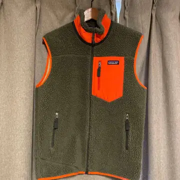 patagonia 플리스 베스트 올리브 그린/오렌지