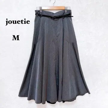 쥬에티 플레어 스커트 백 지퍼 종아리 기장 벨트 포함 M 절개 무지