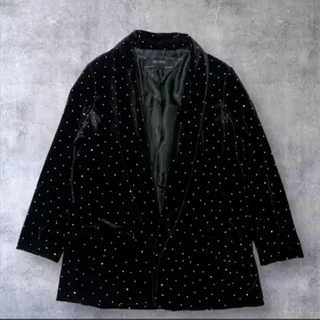 ZARA BASIC 벨벳 테일러드 자켓 장식 블랙 L