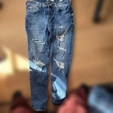 블루 데미지 데님 팬츠