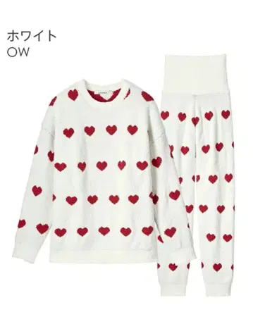 하트 무늬 니트 복대 포함 긴팔 상하의 세트