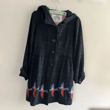 후드 부착 다크 그린 체크 자켓