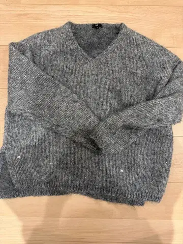 PLST 그레이 V넥 라메 니트 스웨터 M