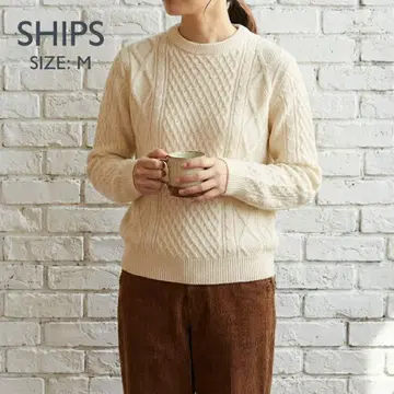 울 100% SHIPS 아이보리 케이블 니트 M 사이즈