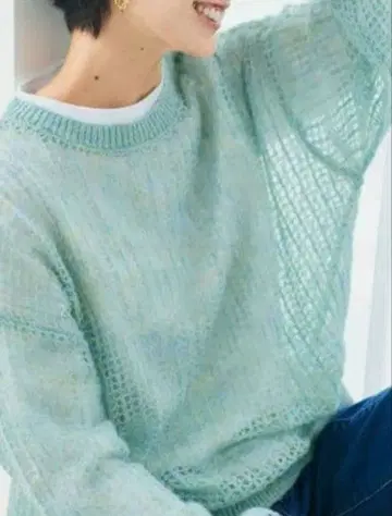 IEDIT 부드럽게 비치는 포근포근 시어 니트탑 그린 펠리시모