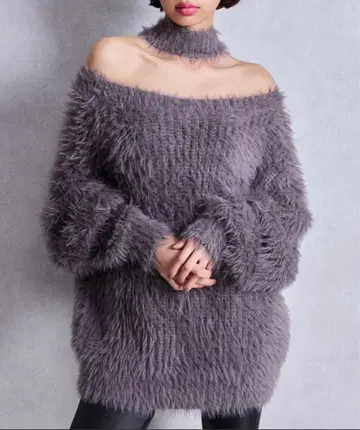 2WAY 샤기 초커 니트탑