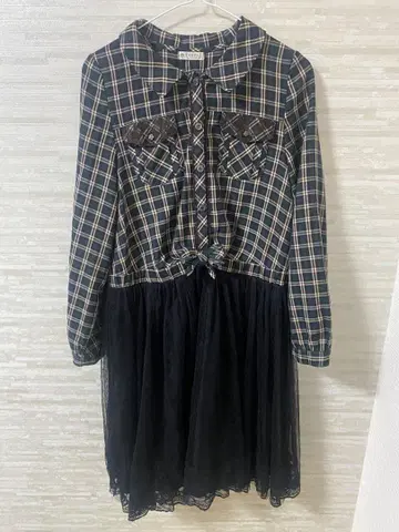 axes femme 체크 무늬 긴팔 원피스