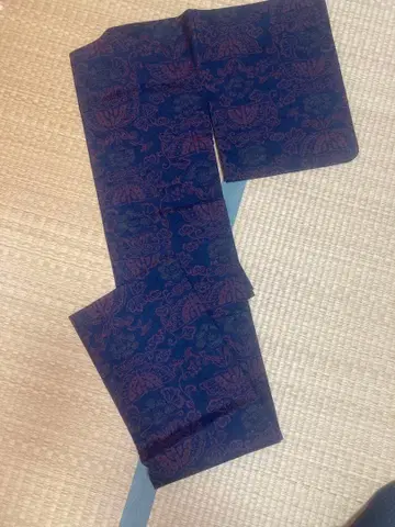 울 기모노 블랙에 빨간색과 노랑 꽃 나비 패턴 코몬