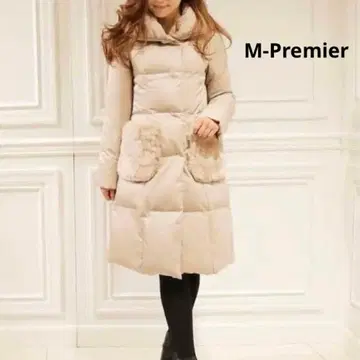 새상품급 M-Premier 퍼 포켓 다운 코트 숄카라 베이지