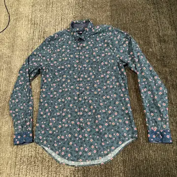 ZARA MAN 꽃무늬 다크 블루 긴팔 셔츠