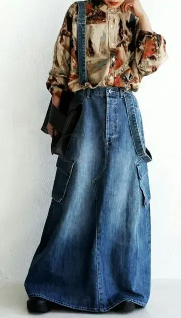 안티카 빈티지 데님 살로펫 롱 스커트