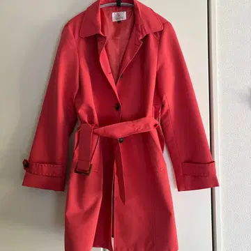코랄 핑크 숏 트렌치코트 허리 벨트 포함