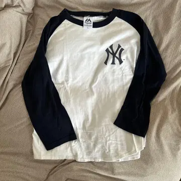 빈티지 7부 소매 래글런 긴팔 티셔츠 양키스 로고