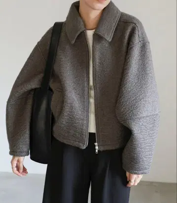 셀렉모카 부클레 스텐 칼라 W 지퍼 블루종 자켓 차콜