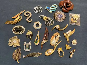 빈티지풍 브로치 묶음 판매 25점 골드 계열 펄 레트로