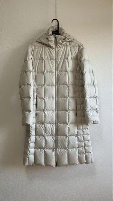 patagonia 후드 부착 다운 롱 코트 아이보리 슬림 핏