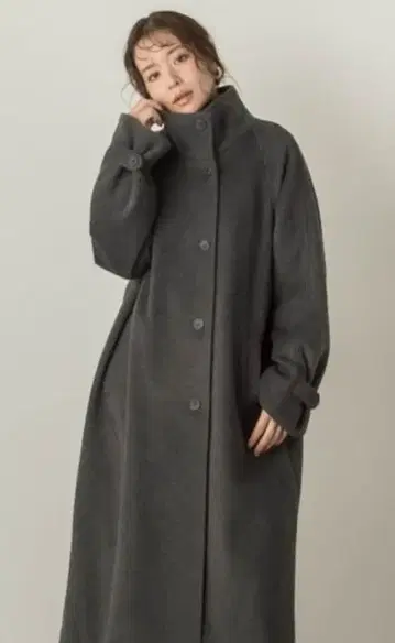 차콜 그레이 스탠드 카라 롱 코트 M
