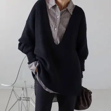 Bonjour sagon 딥 V넥 루즈 니트