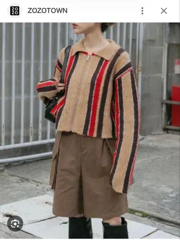 KBF 프론트 ZIP 스트라이프 가디건 ( BEIGE MIX )