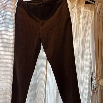 다크 브라운 체크 무늬 캐주얼 팬츠