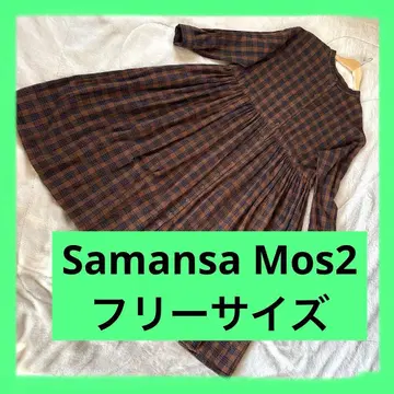 여성용 Samansa Mos2 브라운 계열 체크 무늬 긴팔 원피스