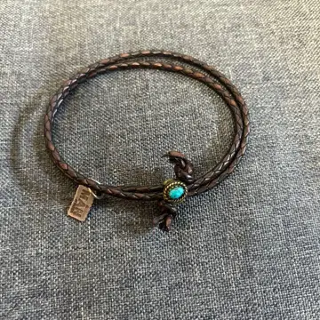 실버 플레이트, 터콰이즈석이 달린 브라운 가죽 팔찌