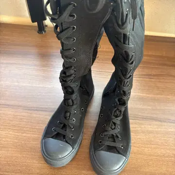 블랙 레이스업 롱 부츠 23-24cm