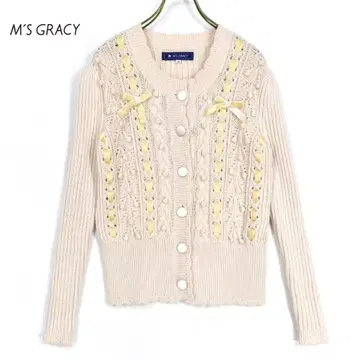 엠즈 그레이시 리본 장식 케이블 니트 가디건