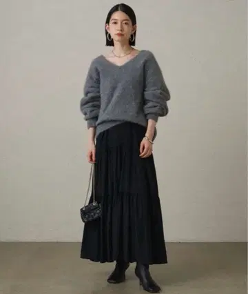 라운지 드레스 loungedress 캐시미어 V 니트 그레이