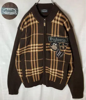 레트로 구제 의류 애니멀 자수 x 브라운 빅 체크 니트 블루종