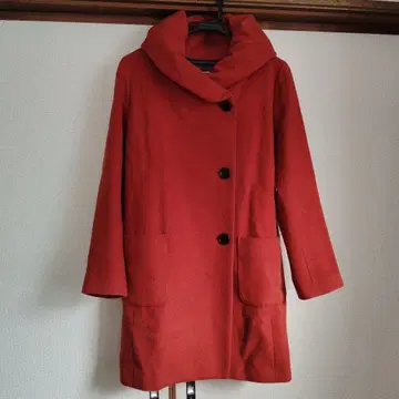 헤치마 옷깃 후드에도 되는 2way 오렌지 무릎 기장 코트