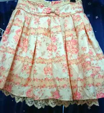 레어 LIZLISA 스커트 꽃무늬 허리밴딩 레이스 리본