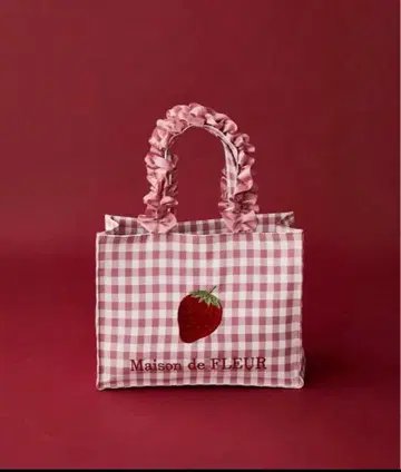 메종 드 플뢰르 딸기 깅엄 체크 토트백 핑크
