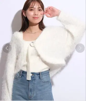 마이 스트라다 Mystrada 페더 가디건 앙상블 (화이트)