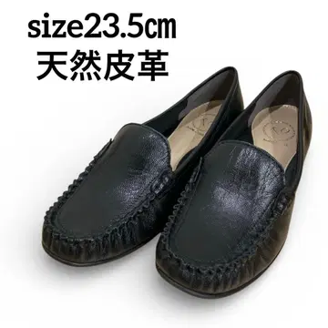 고베 오아시스 천연 가죽 모카신 슈즈 블랙 23.5cm 와이드 3E