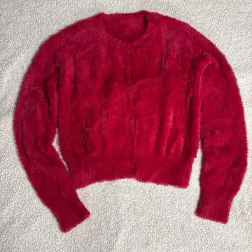빨간색 보아 긴팔 가디건 니트 레드 복슬복슬