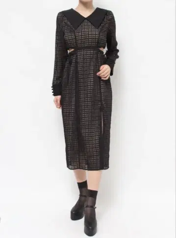 EATME 사이드 리본 BIG 칼라 원피스