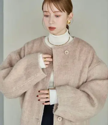 hinari 노카라 샤기 롱 코트