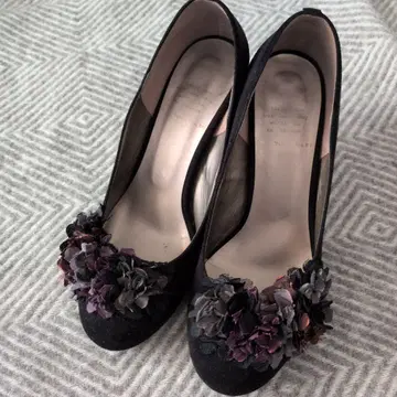 블랙 꽃 장식 하이힐 약 7cm