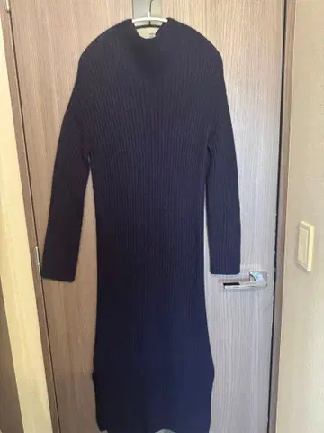 TOMORR 캐시미어 100% 리브 롱 원피스 네이비