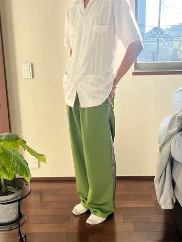 라인 팬츠 그린