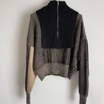 [ KBF ] 레이어드 하프 ZIP 니트 긴팔 블랙